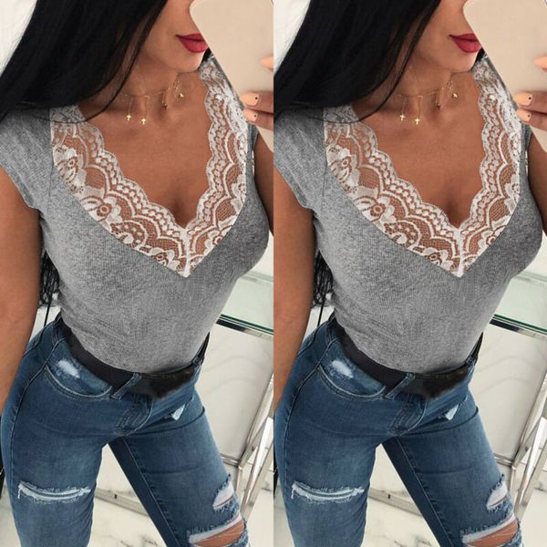 

Womens Ladies Deep V-Neck Short Sleeve T-Shirt Slim Fit Casual Summer Blouse Top