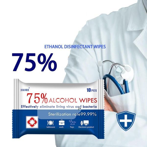 

10 pieces / bag of disinfectant wipes 150 * 180mm disposable wipes 75% alcohol antibacterial disinfectant wipes dhl shipping