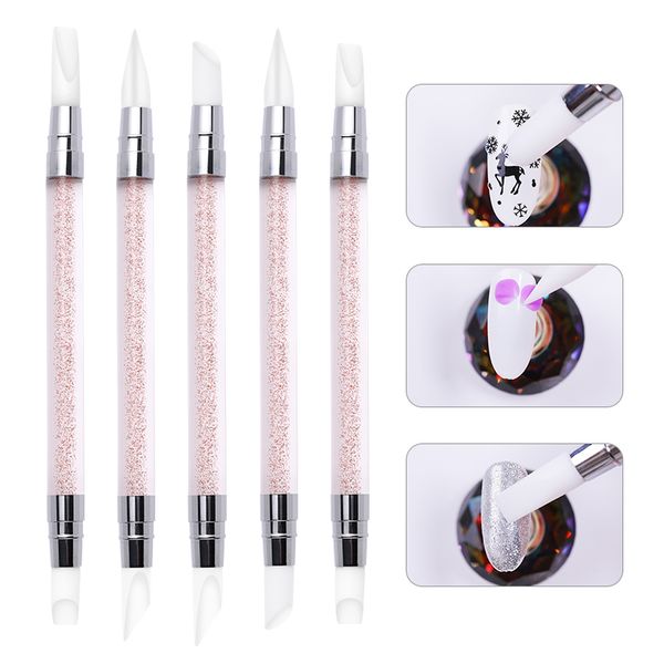 

dual-ended 2 ways nail art silicone sculpt pen 3d carving diy glitter powder liquid manicures dotting brush nail tips tool, Yellow