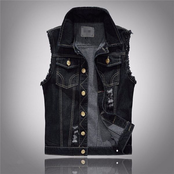 

plus size mens black denim vest high fashion streetwear men casual sleeveless jacket slim fit korean man waistcoat ing, Black;white