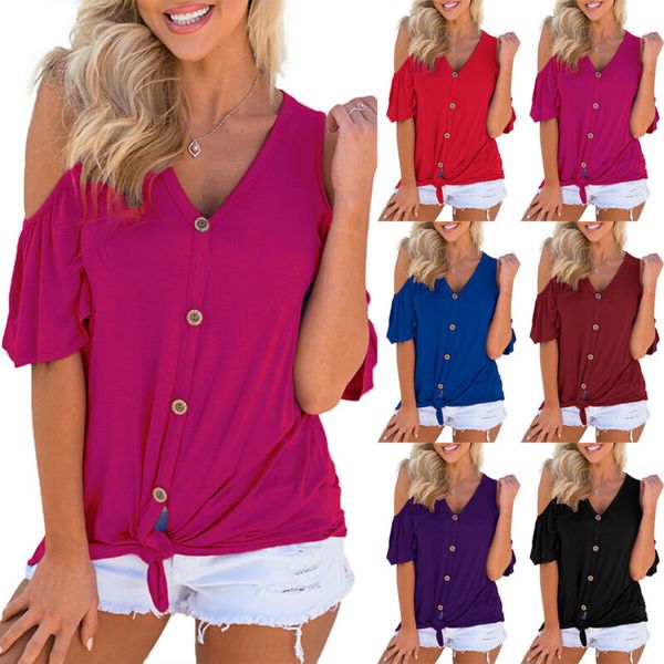 

women's short sleeve cold shoulders t-shirt summer tee shirt casual blouse, White