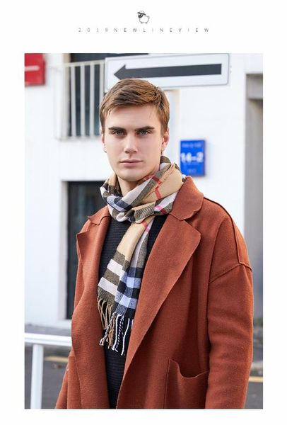 

checked striped cashmere fringed scarf shawl thick and warm for couples, all friends can use, Blue;gray