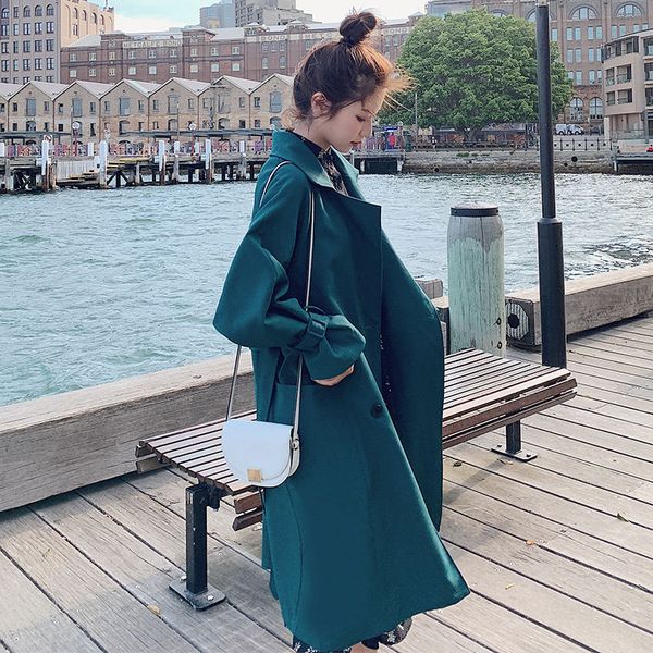 

new trench coat women autumn 2019 fashion casual windbreaker coat loose wide-waisted long spring autumn outerwear, Tan;black