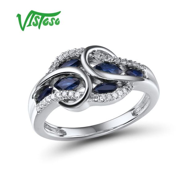 

vistoso gold rings for women genuine 14k 585 white gold ring sparkling diamond natural blue sapphire luxury trendy fine jewelry, Golden;silver