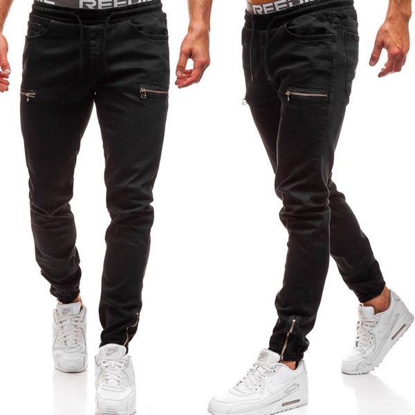 

2019 men's selling jeans retro retro men's clothes hip hop sweatpants skinny jeans zipper designer black blue light blue jea