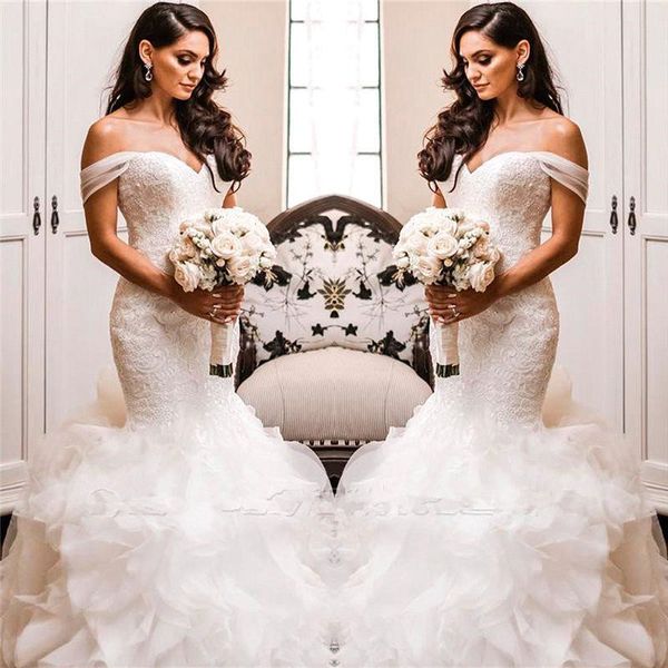 

arabic с плеча шнурка mermaid свадебные платья 2019 organza layered оборками плюс размер суд поезд свадебное платье свадебные платья bc1329, White