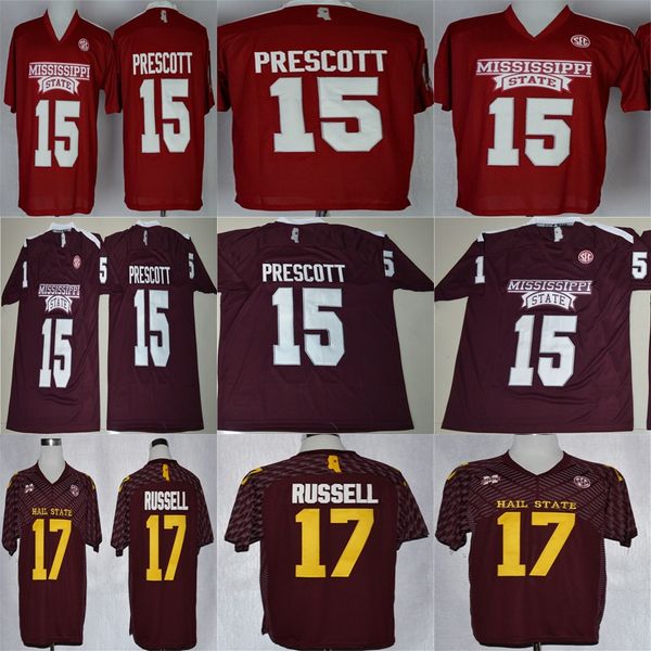 

2017 mississippi state bulldogs 15 dak prescott 17 tyler russell elite mens college jersey embroidery outdoor apparel jerseys, Black;red