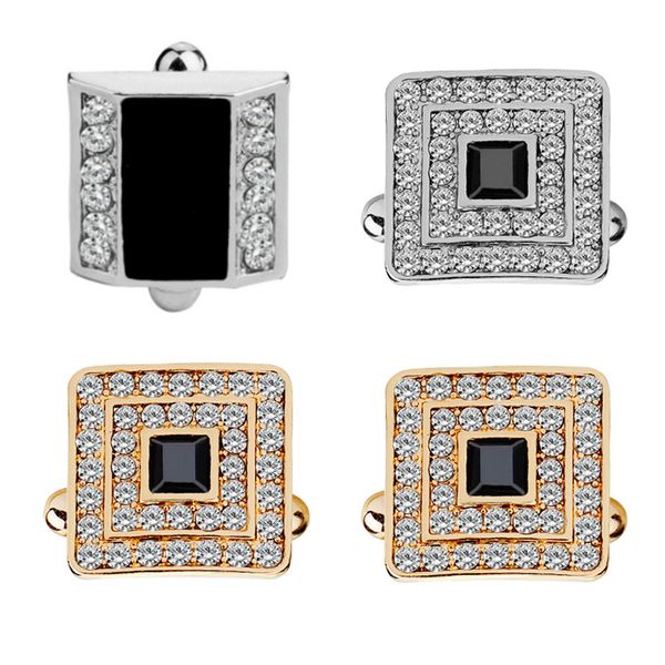 Abotoaduras de cristal quadrado de strass para camisas Abotoaduras para homens Abotoaduras francesas de casamento Melhor presente de Natal para o Dia dos Pais