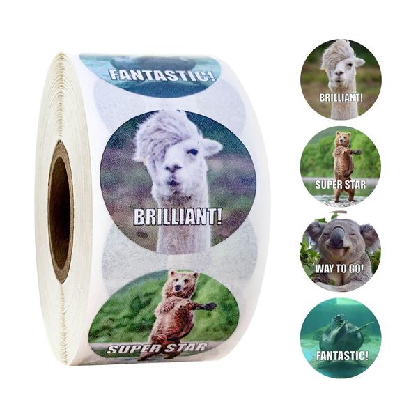 

500pcs / рулон мультфильма животные наклеек водонепроницаемая смешная награда наклейка для девочек для мальчиков детей детских подарков