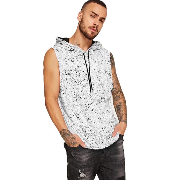 

summer men tank fashion printing style design hooded sleeveless sport bodybuilding tight-drying casual shirts tank c, White;black
