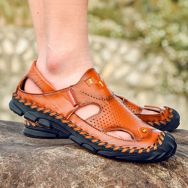 

мужская мода летняя обувь кожа закрыть toe плоские сандалии открытый повседневный кроссовки