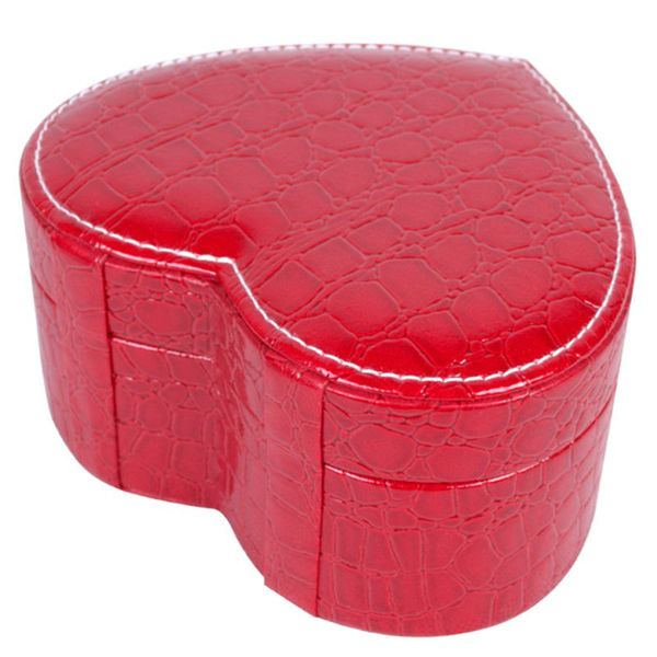 

pu heart shaped leather jewelry box double layers with mirror for boxes, Pink;blue
