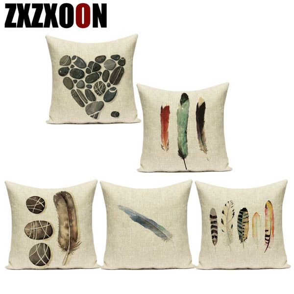 

дом декор подушка обложка камень перо печать хлопок белье диван подушка обложка для гостиной украшения капа de almofadas