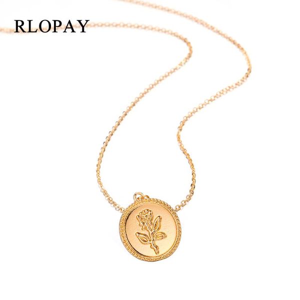 

rlopay elegant women fashion round rose pendant necklace adjustable chain gold color charm valentine gifts women girls jewelry, Silver