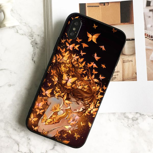 

fundas luxury butterflies girl phone case for iphone 11 pro xs max xr 8 7 6s plus 5 se case soft black tpu silicone cover