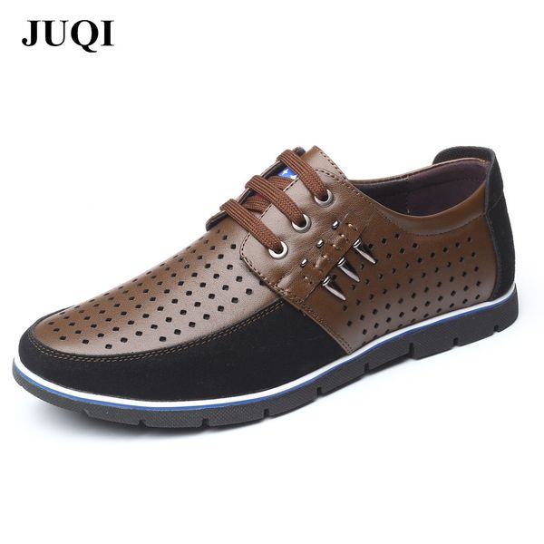 

2019 new men casual shoes leather summer breathable shoes for men comfortable soft oxfords holes design male business flat, Black