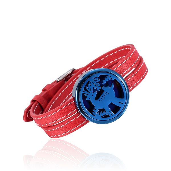 

ijc005 stainless steel red leather strap blue dial aromatherapy bracelet essential oils diffuser perfume 2 pads bracelet, Silver