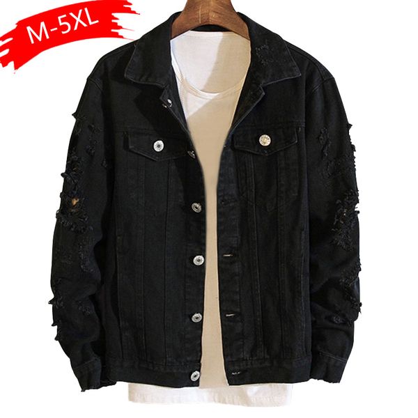 

2019 plus size loose ripped black denim jacket women 4xl 5xl spring streetwear pink red basic lover's jeans coat casual outwear, Black;brown