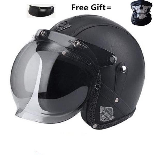 

gift goggle black leather dot approved safety 3/4 open face crash helmet for scooter cruiser (m