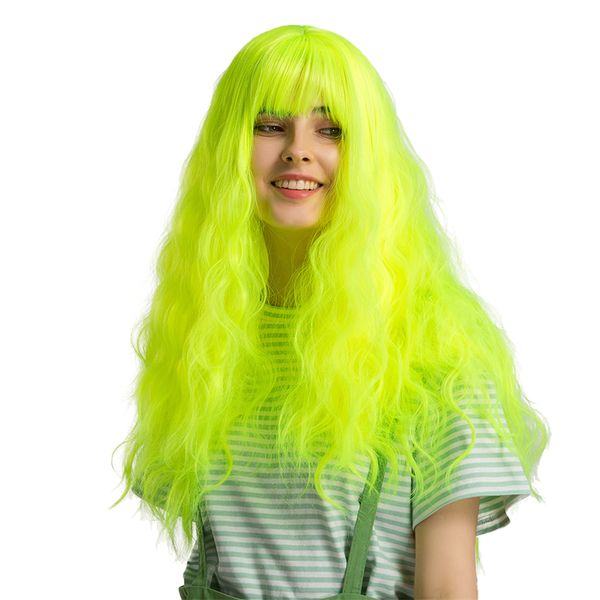 

средняя часть женщин мода косплей парики с банг синтетический пушистый парик, Black