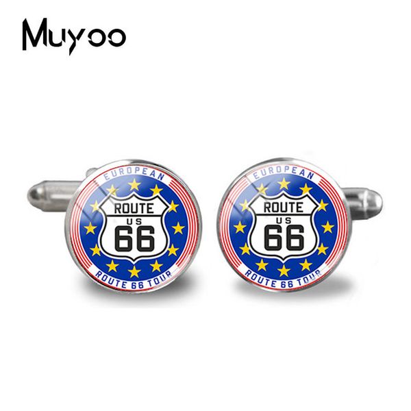 

new usa route 66 cufflink route 66 weathered road sign cufflinks men's shirt cuff link glass dome jewelry p cuffs, Silver