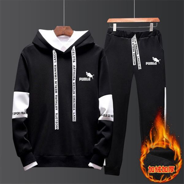 

new brand tracksuit men thermal underwear men sportswear sets fleece thick hoodie+pants sporting suit malechandal hombre 4xl, Gray