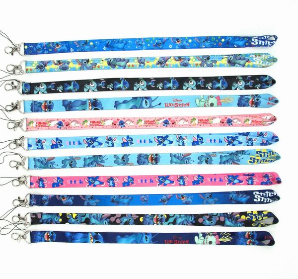 

10pcs cartoon stitch mix lanyard neck strap lanyard mobile phone key chain id badge key chain, Blue