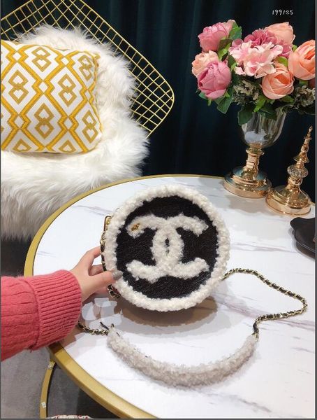 

женская сумка через плечо 2020 новый изысканный девушка плюшевые цепи круглый мешок личности дамы дикий crossbody сумка портмоне