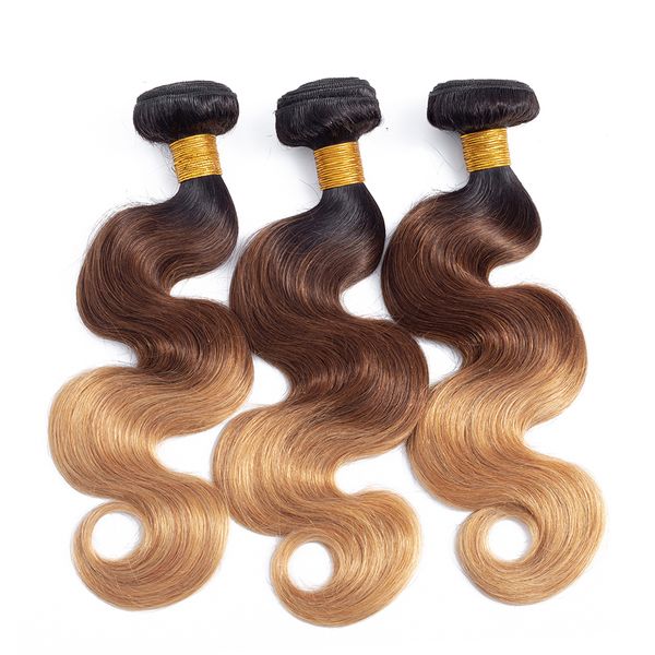 

brazilian hair weft ombre human hair extensions natural human hair body wave three tone color 1b/4/27 100g/bundle, Black