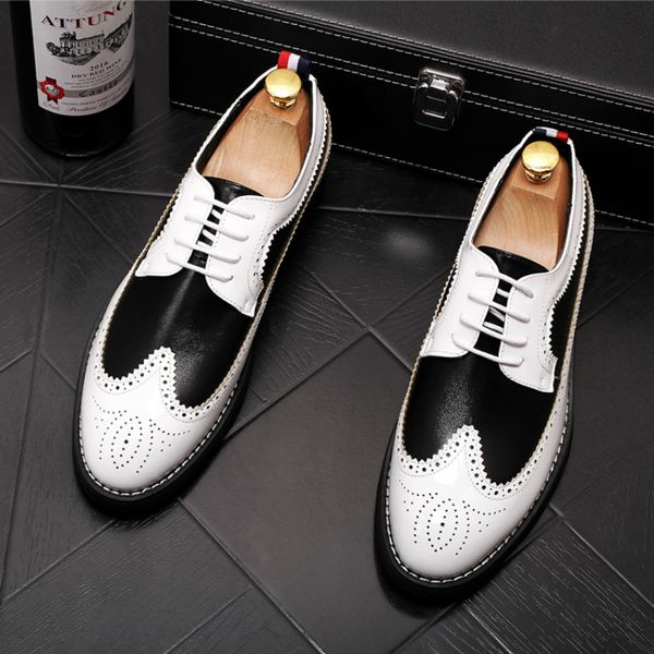 

mens fashion party nightclub dresses comfortable genuine leather bullock shoes lace-up brogue oxfords shoe gentleman sneakers, Black