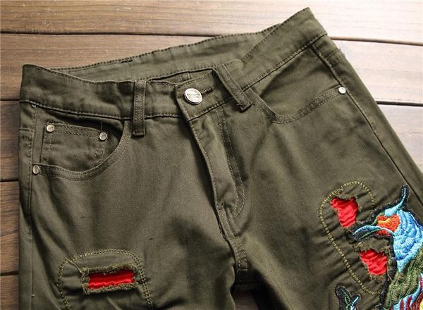 

2019 new embroidery animal jeans men beggar denim jeans for men slim moto & biker designer slim trousers homme, Blue