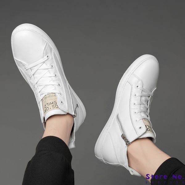 

men fashion high sneakers spring autumn casual high shoes new men genuine leather shoes simple flats, Black