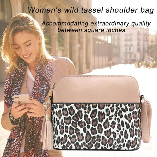 

women snakeskin leopard splicing ladies purse retro female tassels shoulder messenger bag pu leather shell crossbody bags