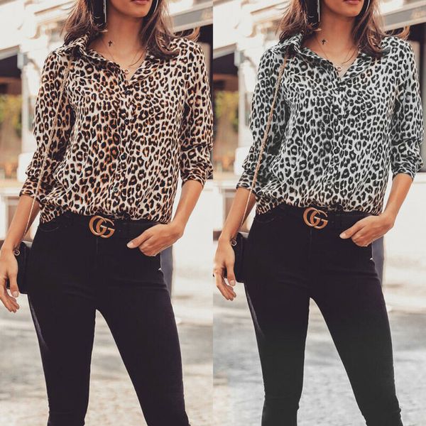 

2020 new women's leopard v neck loose long sleeve shirt casual blouse t-shirt casual, Black;blue