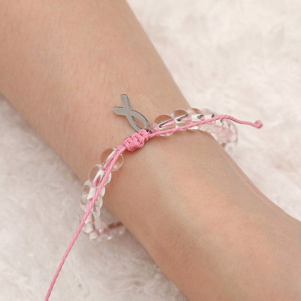 

new breast cancer bracelet awareness pink ribbon charm bracelet transparent opal bead, Black