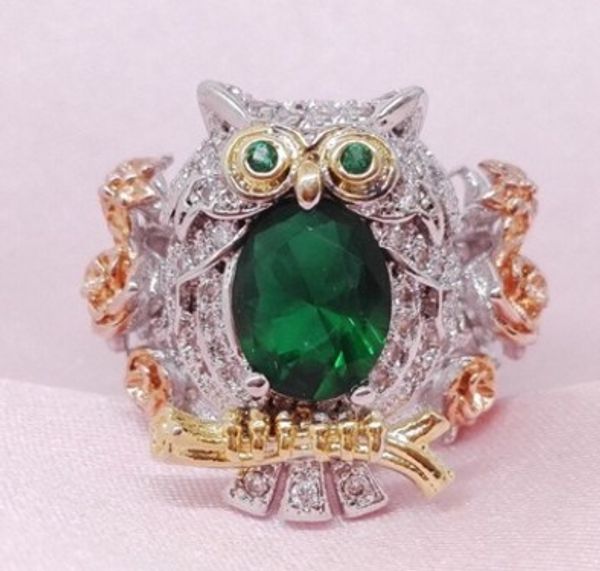 

2 шт./лот благородный старый 925 серебряная сова головы женщин и мужчин кольцо 5-11nn, Golden;silver