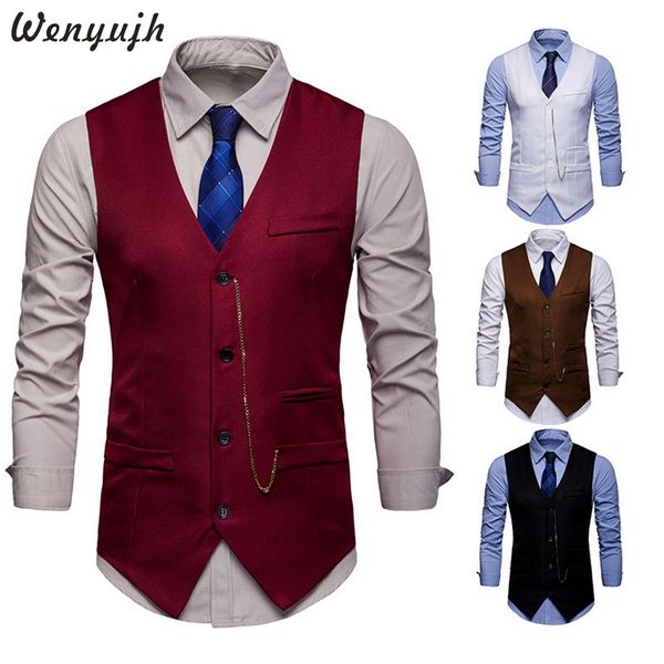 

wenyujh 2019 fashion suit vest men formal dress vest casual formal business jacket fitness sleeveless jacket wedding waistcoat, Black;white