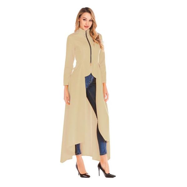 

fashion irregularity stand collar trench coats spring zipper long sleeve designer coats new casual women clothing, Tan;black