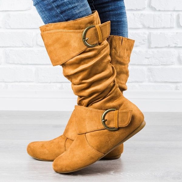 

monerffi women shoes autumn winter leather lace up boots mid calf ladies vintage buckle strap zip platform riding boots new, Black
