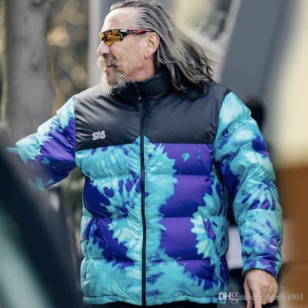 

19fw sns down jacket tie dyeing embroidery coats blue water ripple coat winter mountain outerwear warm fashion men women hflsyrf096, Black