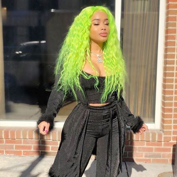 

fashion perruque green color brazilian full lace front wig deep wavy hand tied heat resistant water wave synthetic wig for white women, Black;brown
