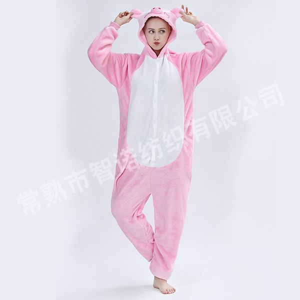 

new style thick cartoon animal one-piece pajama flannel autumn and winter pajamas men and women couples home wear, Black;red