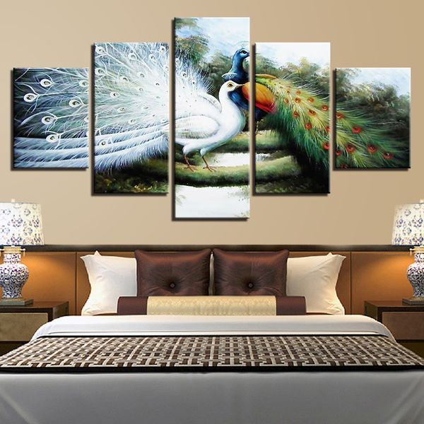 

home decoration canvas paintings 5 pieces animal peacock pictures wall art printed modular poster frame for living room artwork