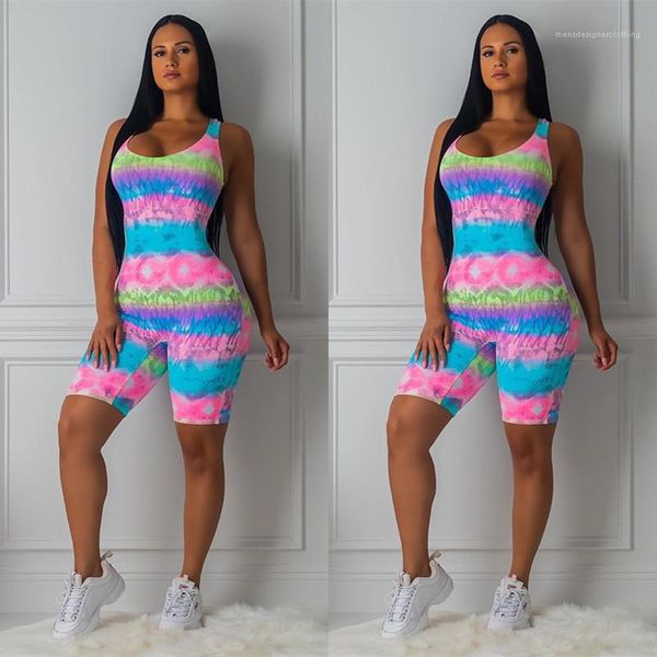 

female clothing crew neck tie dyeing fashion style casual apparel women summer designer jumpsuits one piece sleeveless style, Black;white
