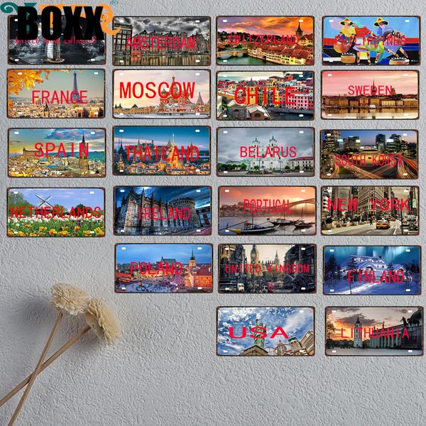 

30x15cm city country license plate travel souvenir vintage metal sign bar wall home shop decor plaques poster home art decor