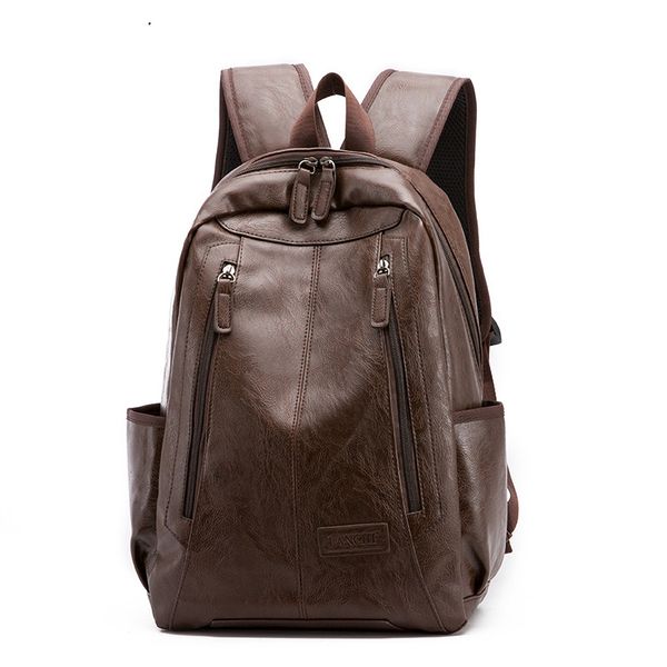 

vintage men backpack pu school backpacks leather male functional bags waterproof big capacity men bag school bags for teenager