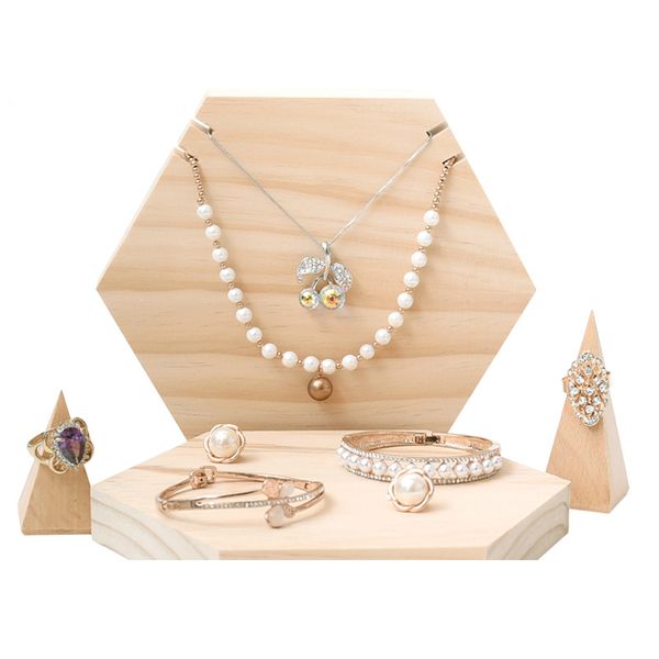 

[ddisplay]creative hexagon pendant jewelry display tray rustic personalized necklace display holder wooden bracelet display stand, Black