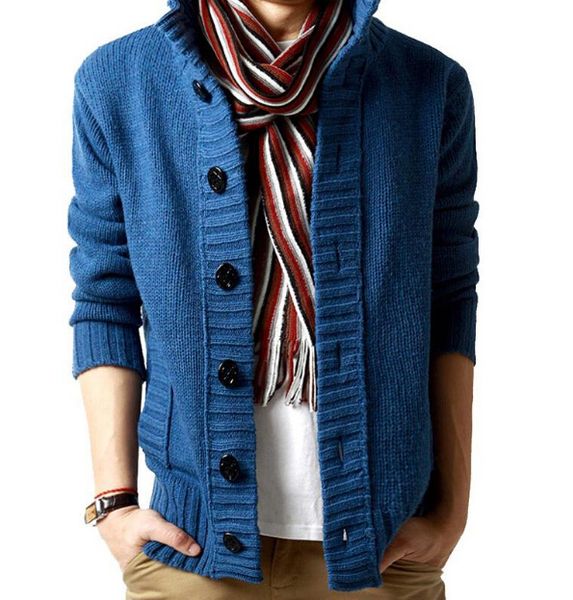 

fashion-new winter spring sweater men thick cotton full sleeves mandarin collar solid cardigans mens outwear button sweaters, White;black