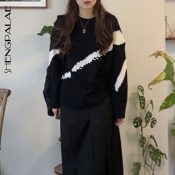 

shengpalae 2019 new fashion autumn winter round collar plaid knitting pullovers women loose casual korean tide sweaters fv306