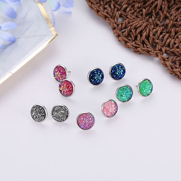 

fashion 12mm drusy druzy earrings stainless steel geometry faux stone resin earrings for women jewelry, Golden;silver